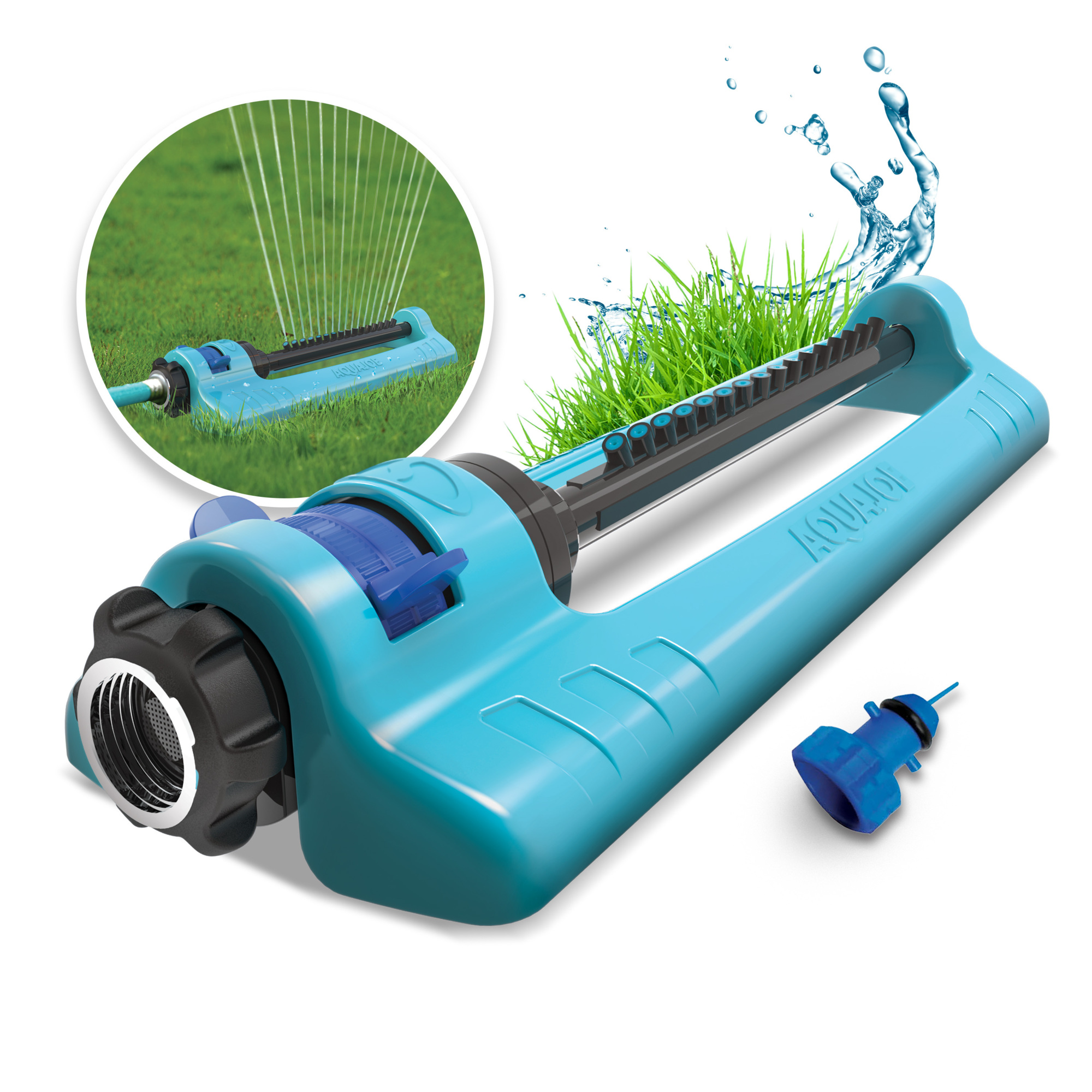 AquaJoe Indestructible Metal Base Oscillating Sprinkler — Adjustable Spray Patterns, 3,600 Sq. Ft. Max Coverage, 16 Nozzles, Model# SJI-OMS16